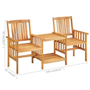 Patio Chairs with Tea Table and Cushions Solid Acacia Wood