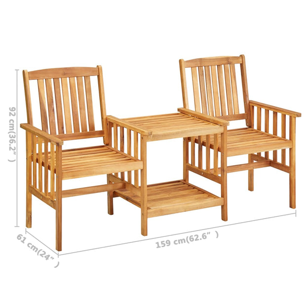 Patio Chairs with Tea Table and Cushions Solid Acacia Wood