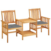 Patio Chairs with Tea Table and Cushions Solid Acacia Wood