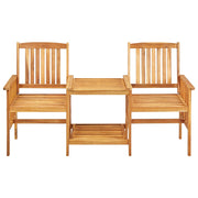 Patio Chairs with Tea Table and Cushions Solid Acacia Wood