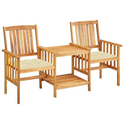 Patio Chairs with Tea Table and Cushions Solid Acacia Wood