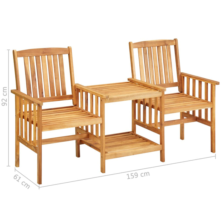 Patio Chairs with Tea Table and Cushions Solid Acacia Wood