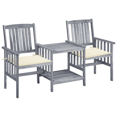 Patio Chairs with Tea Table and Cushions Solid Acacia Wood