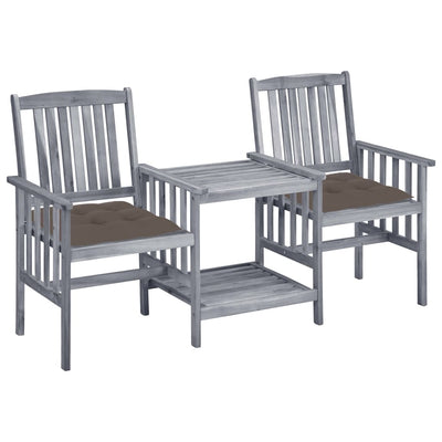 Patio Chairs with Tea Table and Cushions Solid Acacia Wood