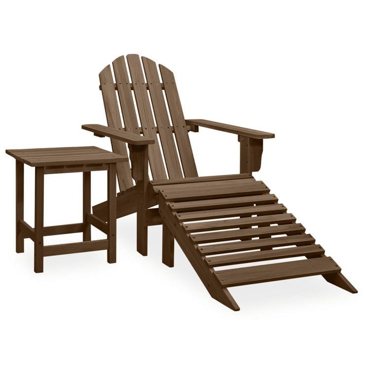 Patio Adirondack Chair with Ottoman&Table Solid Fir Wood Brown