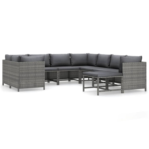 9 Piece Patio Lounge Set with Cushions Poly Rattan Gray