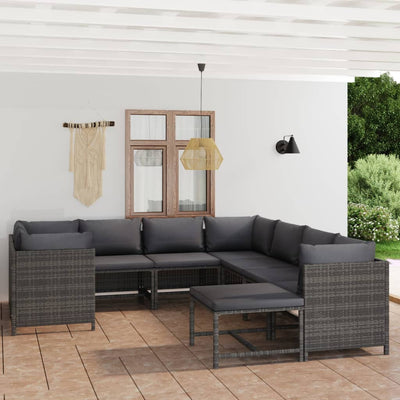 9 Piece Patio Lounge Set with Cushions Poly Rattan Gray