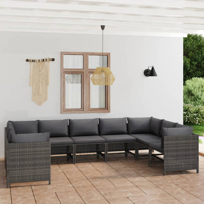 9 Piece Patio Lounge Set with Cushions Poly Rattan Gray