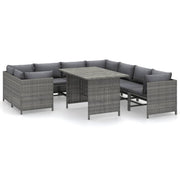 9 Piece Patio Lounge Set with Cushions Poly Rattan Gray