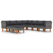 9 Piece Patio Lounge Set with Cushions Poly Rattan Gray