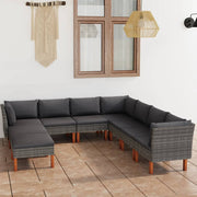 9 Piece Patio Lounge Set with Cushions Poly Rattan Gray