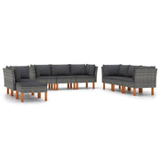 9 Piece Patio Lounge Set with Cushions Poly Rattan Gray