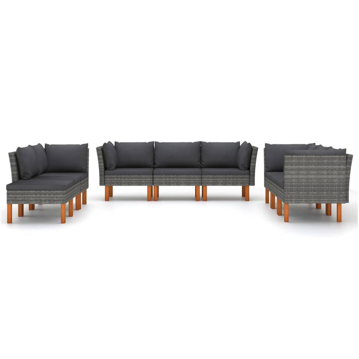 9 Piece Patio Lounge Set with Cushions Poly Rattan Gray