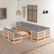 9 Piece Patio Lounge Set with Cushions Solid Wood Pine