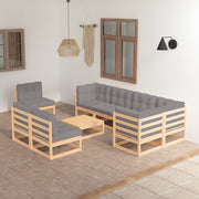 9 Piece Patio Lounge Set with Cushions Solid Wood Pine