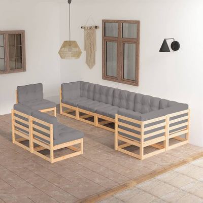 9 Piece Patio Lounge Set with Cushions Solid Wood Pine