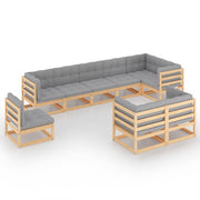 9 Piece Patio Lounge Set with Cushions Solid Wood Pine