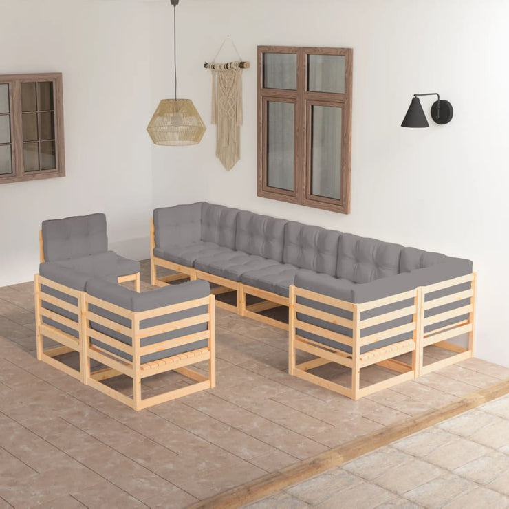 9 Piece Patio Lounge Set with Cushions Solid Wood Pine