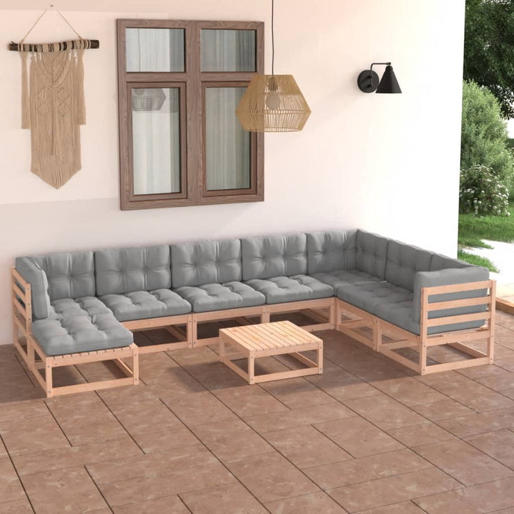 9 Piece Patio Lounge Set with Cushions Solid Pinewood