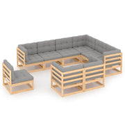 9 Piece Patio Lounge Set with Cushions Solid Wood Pine