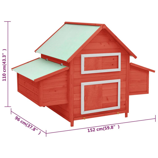 Chicken Coop Red and White 59.8"x37.7"x43.3" Solid Firwood