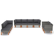 10 Piece Patio Lounge Set Poly Rattan and Eucalyptus Wood Gray