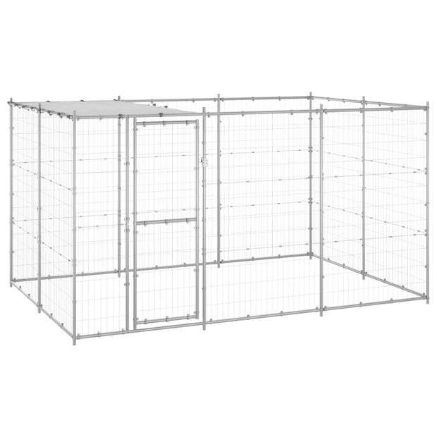 Outdoor Dog Kennel Galvanized Steel with Roof 78.1 ft²