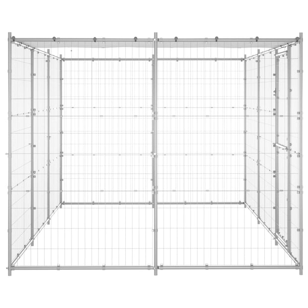 Outdoor Dog Kennel Galvanized Steel with Roof 78.1 ft²