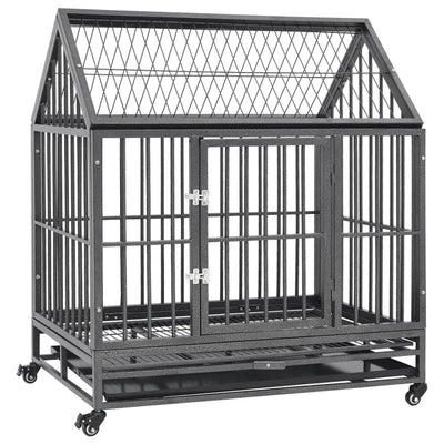 Dog Cage with Wheels and Roof Steel 36.2"x24.4"x41.7"