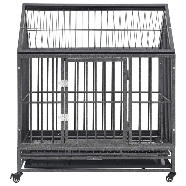 Dog Cage with Wheels and Roof Steel 36.2"x24.4"x41.7"