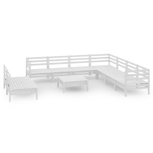 10 Piece Patio Lounge Set Solid Pinewood White