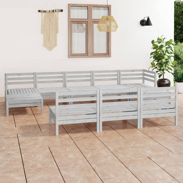 10 Piece Patio Lounge Set White Solid Pinewood