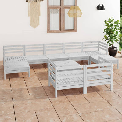 10 Piece Patio Lounge Set White Solid Pinewood