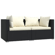 Patio Loveseat with Cushions Black Poly Rattan