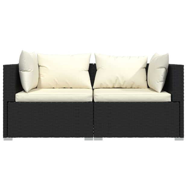 Patio Loveseat with Cushions Black Poly Rattan