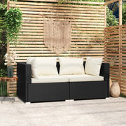 Patio Loveseat with Cushions Black Poly Rattan