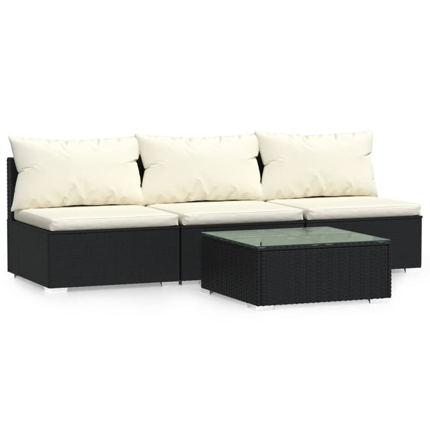 Patio Furniture Set 4 Piece with Cushions Black Poly Rattan