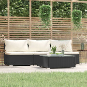 Patio Furniture Set 4 Piece with Cushions Black Poly Rattan