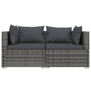 Patio Loveseat with Cushions Gray Poly Rattan