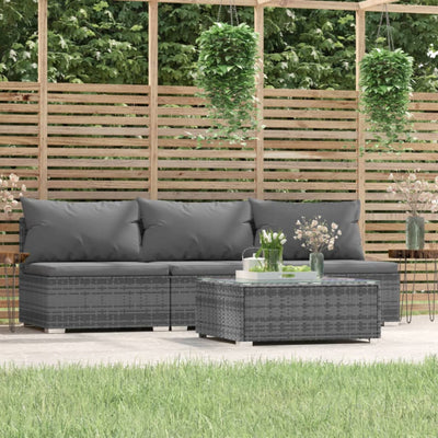 Patio Furniture Set 4 Piece with Cushions Gray Poly Rattan