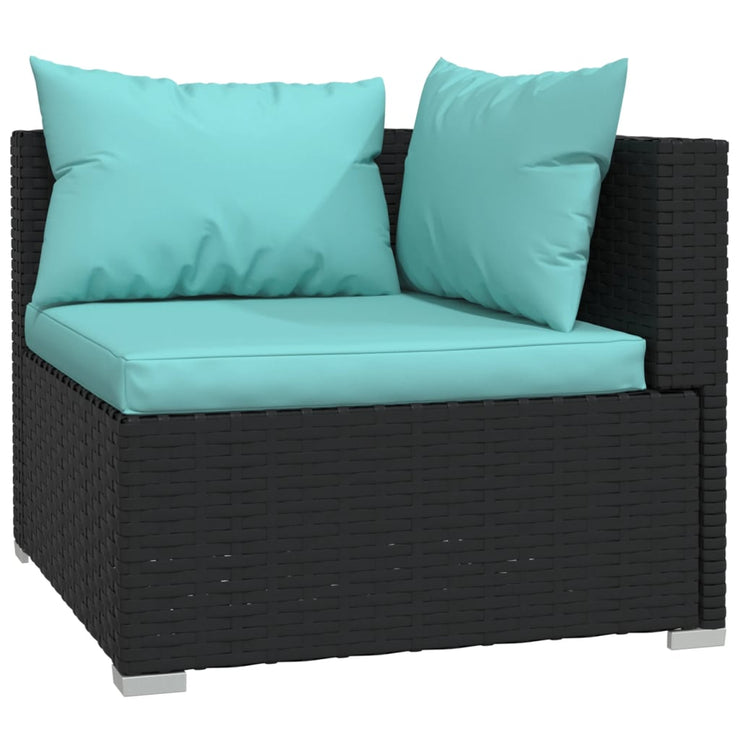 Patio Loveseat with Cushions Black Poly Rattan