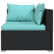 Patio Loveseat with Cushions Black Poly Rattan