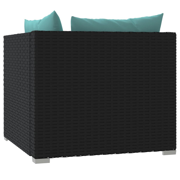 Patio Loveseat with Cushions Black Poly Rattan