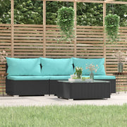 Patio Furniture Set 4 Piece with Cushions Black Poly Rattan