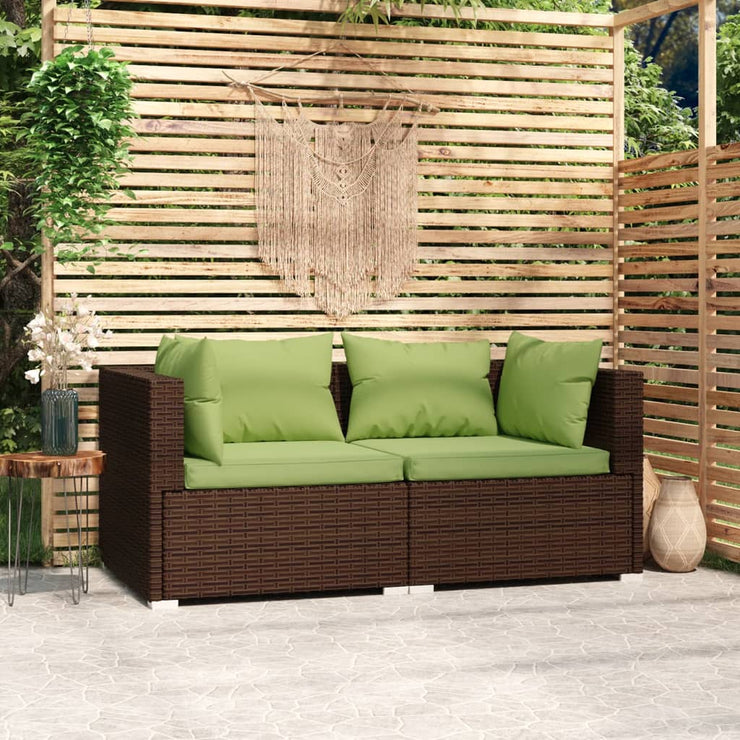 Patio Loveseat with Cushions Brown Poly Rattan