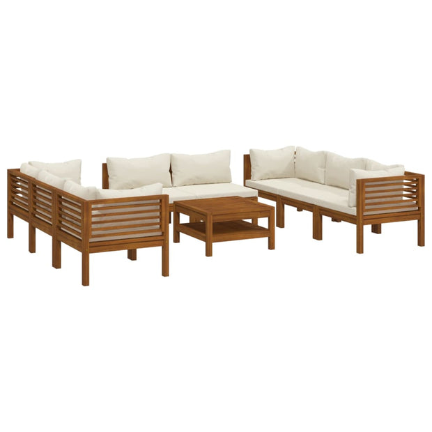 9 Piece Patio Lounge Set with Cream Cushion Solid Acacia Wood