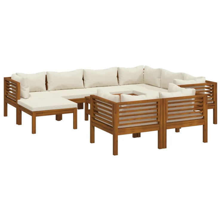 10 Piece Patio Lounge Set with Cream Cushion Solid Acacia Wood