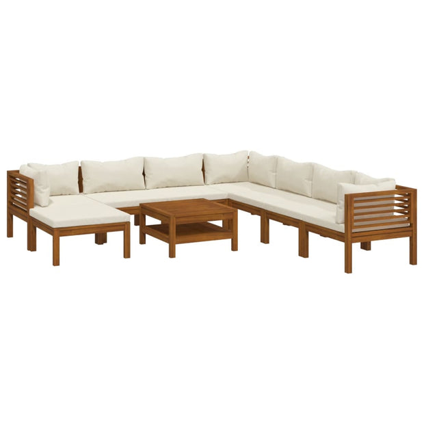 9 Piece Patio Lounge Set with Cream Cushion Solid Acacia Wood