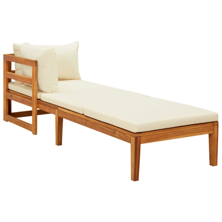 Sun Loungers with Cream White Cushions 2 pcs Acacia Wood