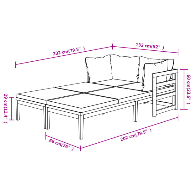 Sun Loungers with Dark Gray Cushions 2 pcs Acacia Wood